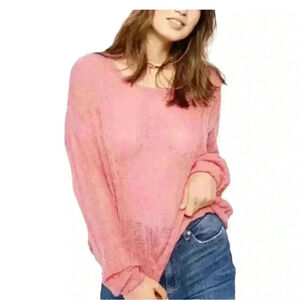 Free People Angel Soft Pullover Loose Knit Sweater Bubblegum Pink Size XS